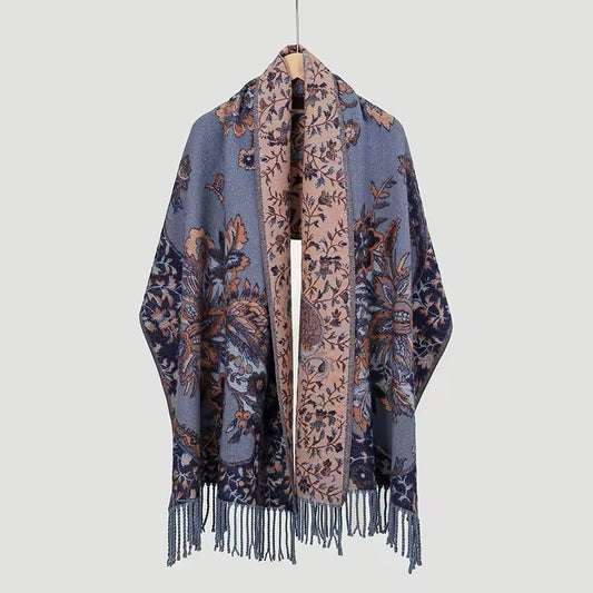 Luxury Women Classic Pashmina Double Sided Cashmere Touch Scarf - Warm Fringe Women Floral Shawl