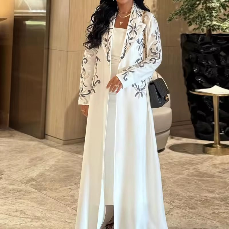 Women Split Abaya Open Front Kaftan Arab Long Robe