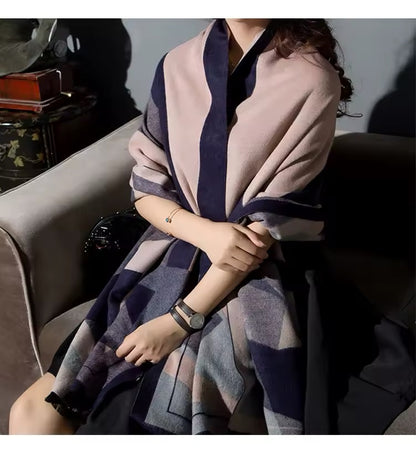 Women Luxurious Cashmere Touch Scarf - Warm Fringe Shawl