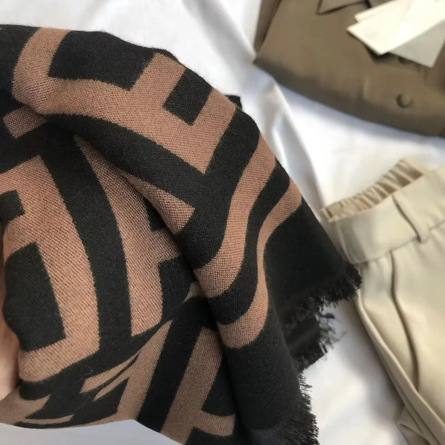 Women Luxurious Cashmere Touch Scarf - Warm Fringe Shawl