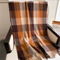 Men & Women Checked Pattern Cashmere Touch Scarf - Warm Fringe Shawl