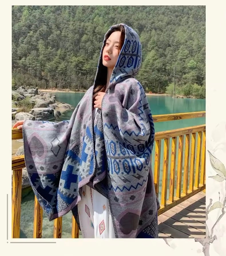 Cashmere Wool Cape Scarf Split Thickened Autumn and Winter Women Cape