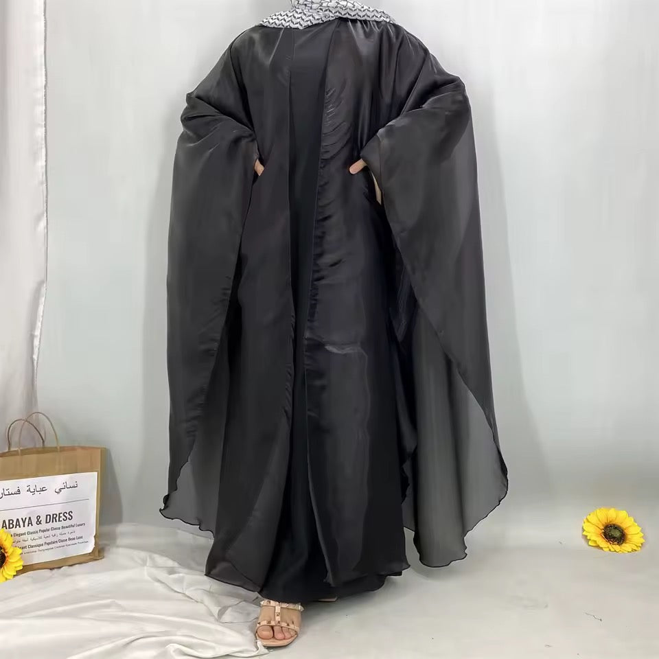 Women Split Abaya Open Front Kaftan Arab Long Robe
