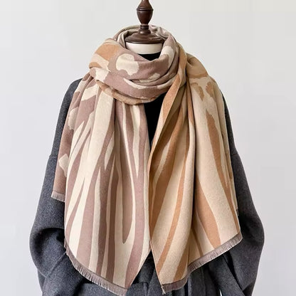 Tiger and Leopard Print Scarf Thickened Warm Cashmere Double Sided Shawl Women Allure