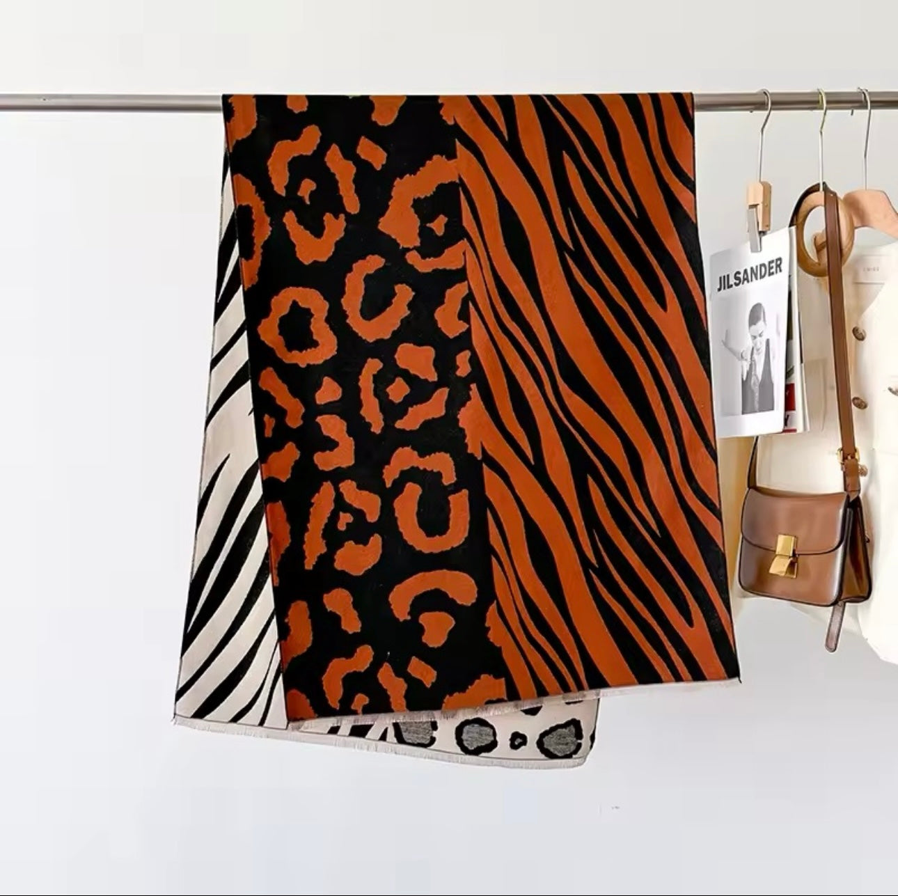 Tiger and Leopard Print Scarf Thickened Warm Cashmere Double Sided Shawl Women Allure