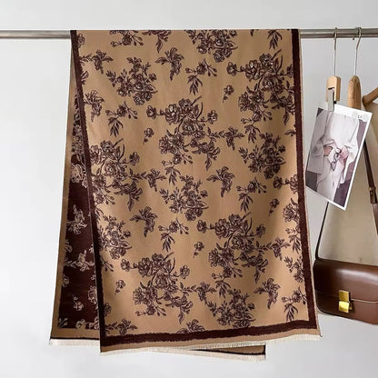 New Luxury Women Floral Double Sided Cashmere Touch Scarf - Warm Fringe Pashmina Shawl Bufanda UK