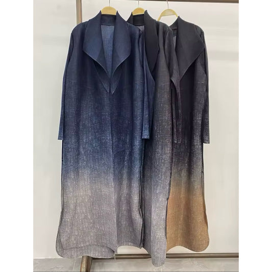 Women Split Abaya Fashion Open Front Long Coat Gradient Loose Design Trench Coat