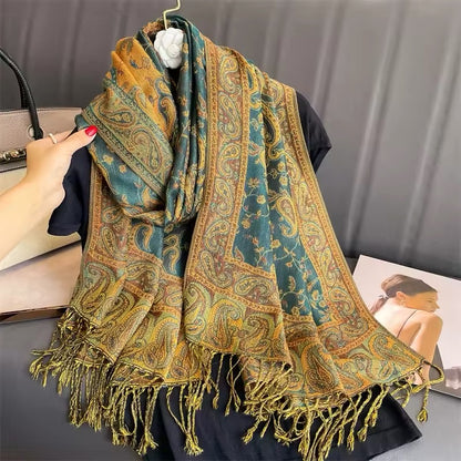 Luxury Women Classic Pashmina  Cashmere Touch Bohemia Scarf - Warm Fringe Shawl