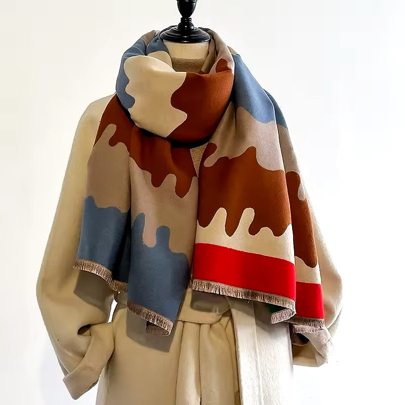 Women Luxurious Cashmere Touch Scarf - Warm Fringe Shawl