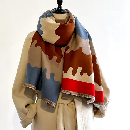 Women Luxurious Cashmere Touch Scarf - Warm Fringe Shawl