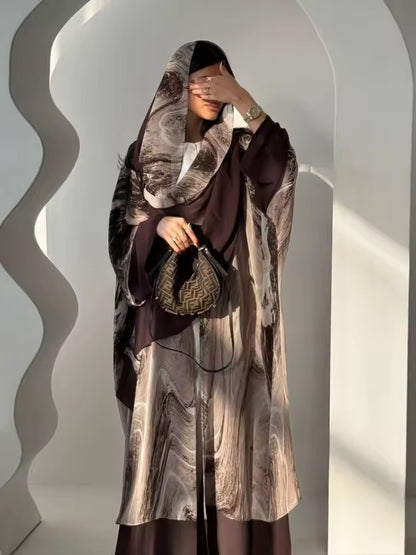 Women Split Abaya Open Front Kaftan Arab Long Robe