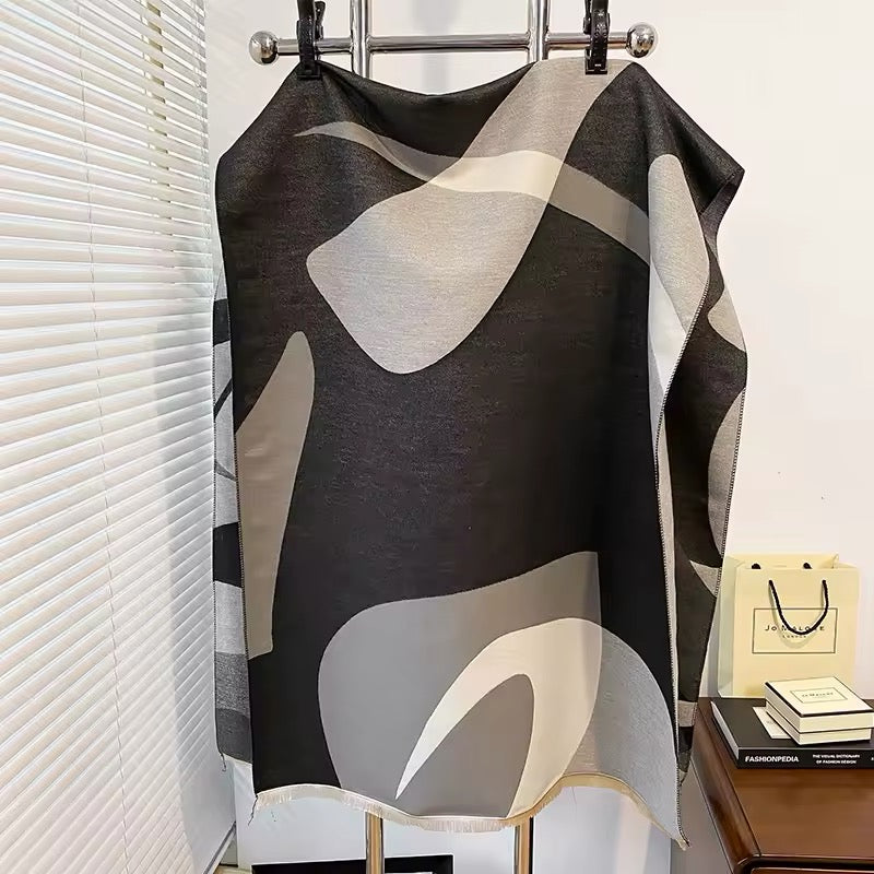 Women Luxurious Cashmere Touch Scarf - Warm Fringe Shawl