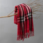 Men & Women Checked Pattern Cashmere Touch Scarf - Warm Fringe Shawl