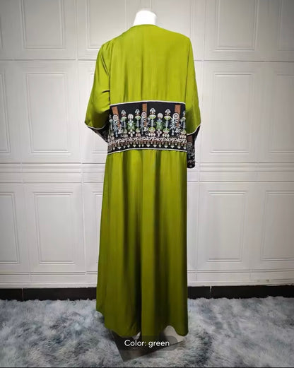 Women Split Abaya Long Open Front Embroidery Robe Kaftan Modest Cardigan