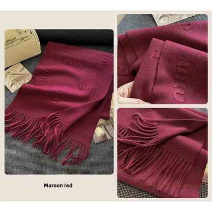 Women & Men Wool Scarf Embossed Simple Warm Muffler Cashmere Thick Fringed Shawl Women Woollen
