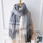 Men & Women Checked Pattern Cashmere Touch Scarf - Warm Fringe Shawl