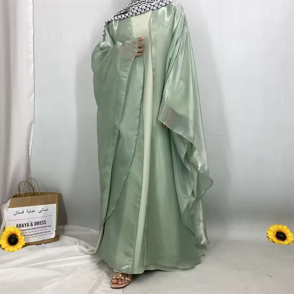 Women Split Abaya Open Front Kaftan Arab Long Robe