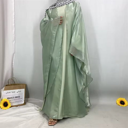Women Split Abaya Open Front Kaftan Arab Long Robe