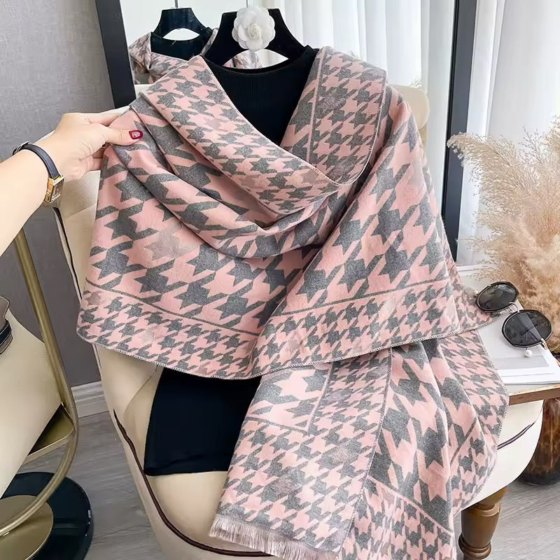 Women Luxurious Cashmere Touch Scarf - Warm Fringe Shawl