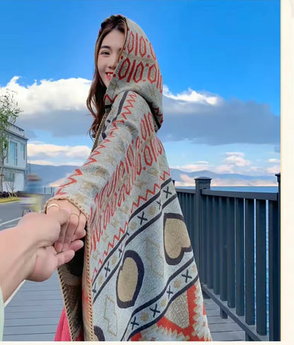 Cashmere Wool Cape Scarf Split Thickened Autumn and Winter Women Cape