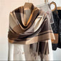 Men & Women Checked Pattern Cashmere Touch Scarf - Warm Fringe Shawl
