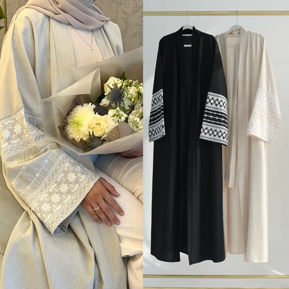Women Split Abaya Fashion Embroidery Kimono Oversized Open Front Robe Syari Full Length Outerwear With Belt
