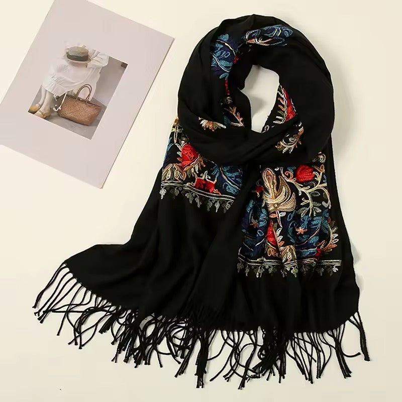 Women Embroidered Scarf Elegant and Versatile for Women Floral Shawl