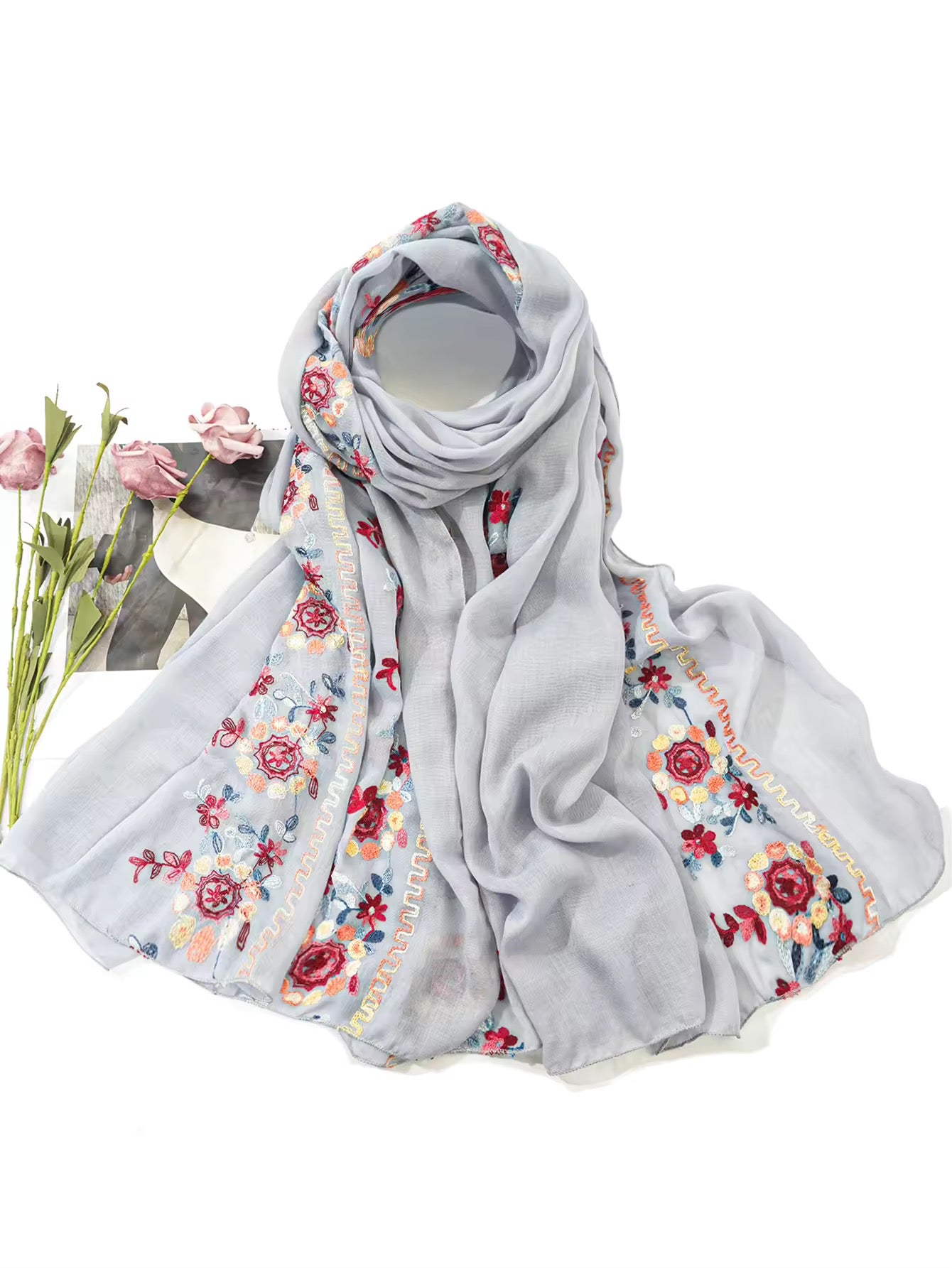 Women Embroidered Scarf Elegant and Versatile for Women Floral Shawl