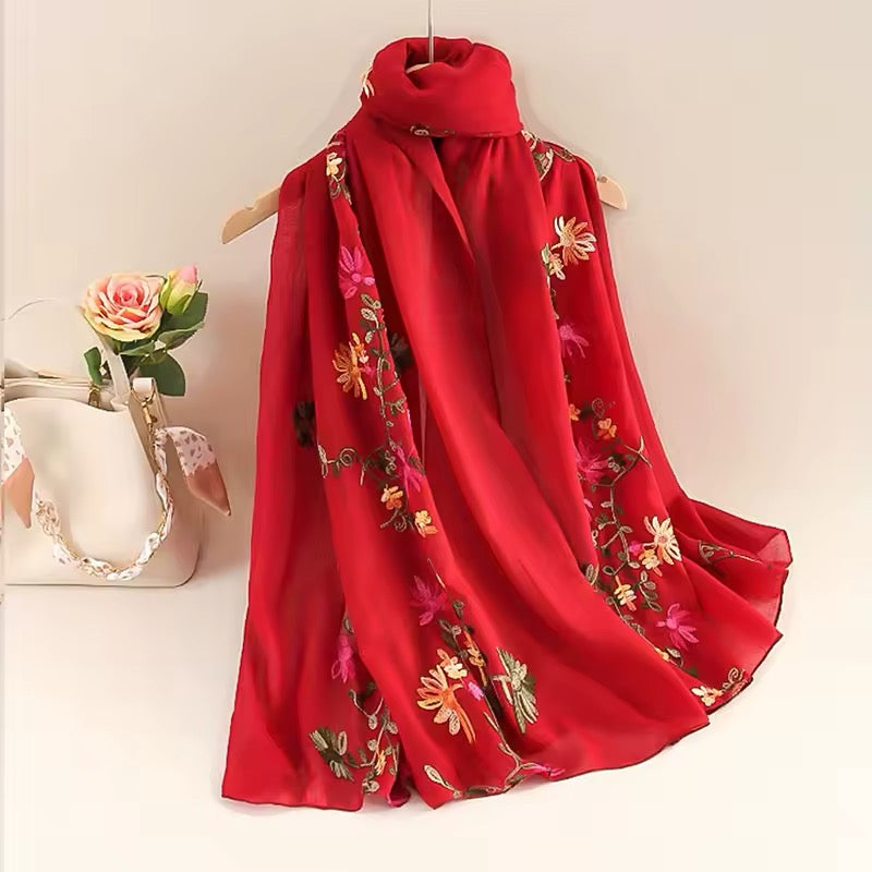 Women Embroidered Scarf Elegant and Versatile for Women Floral Shawl