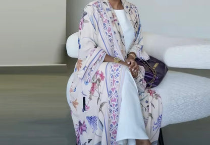 Women Split Abaya Open Front Kaftan Arab Long Robe