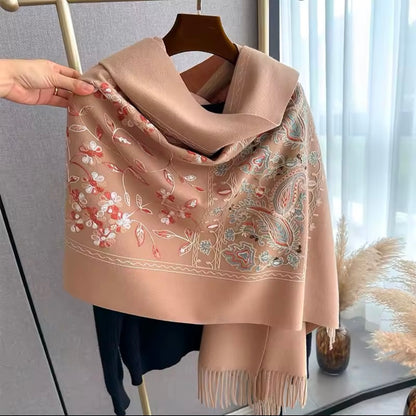 Women Embroidered Scarf Elegant and Versatile for Women Floral Shawl