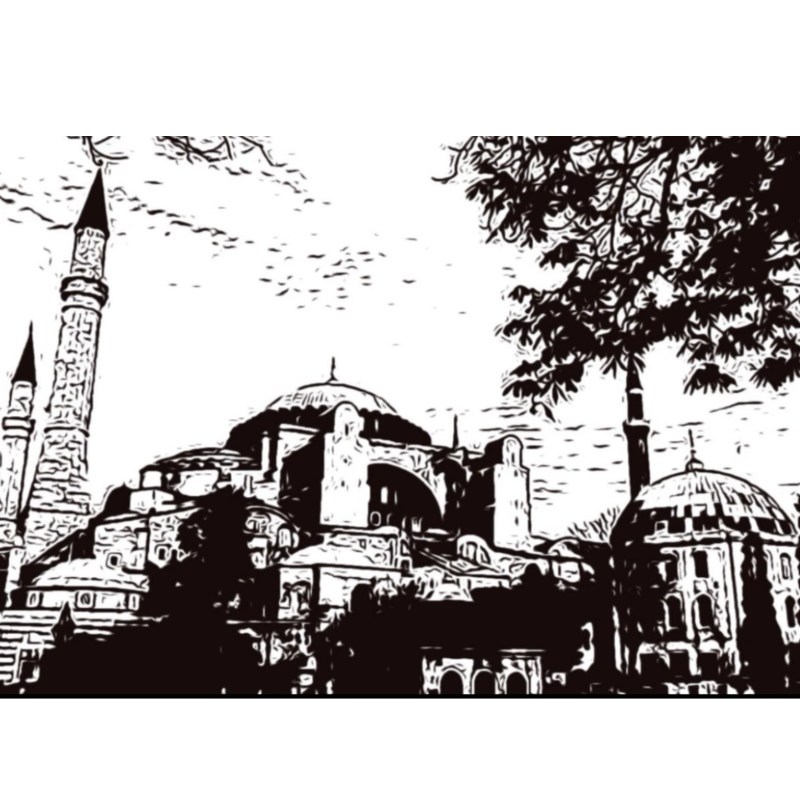 Hand Drawn Hagia Sophia Mosque City Art on Cartridge Paper - No Frame (Size: A4 & A3)