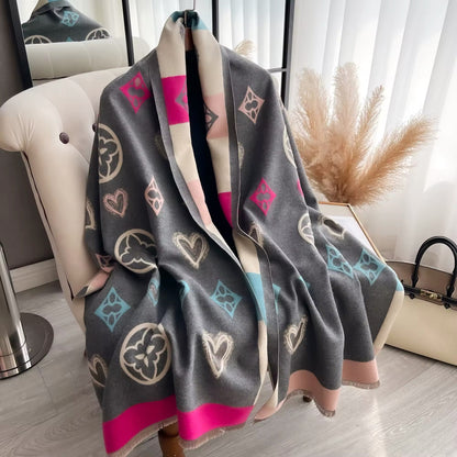 Women Luxurious Cashmere Touch Scarf - Warm Fringe Shawl