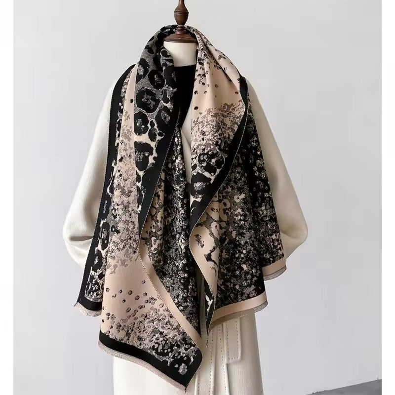 Leopard Print Scarf Thickened Warm Cashmere Double Sided Shawl Women Allure