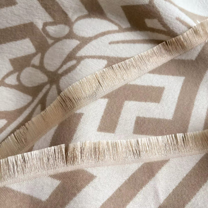 Luxury Women Floral Cashmere Touch Flower Scarf - Warm Fringe Shawl