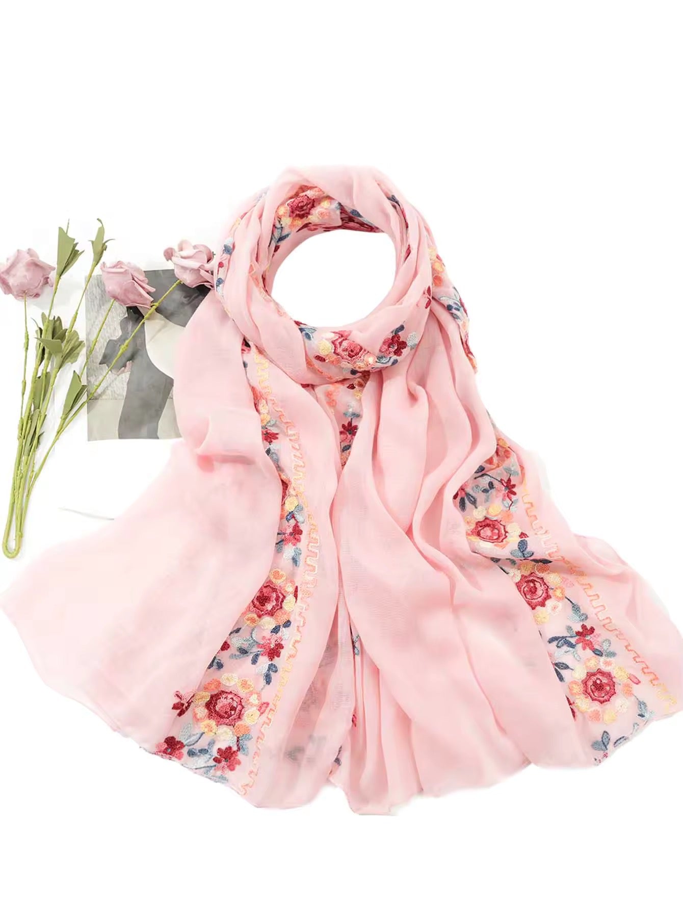 Women Embroidered Scarf Elegant and Versatile for Women Floral Shawl