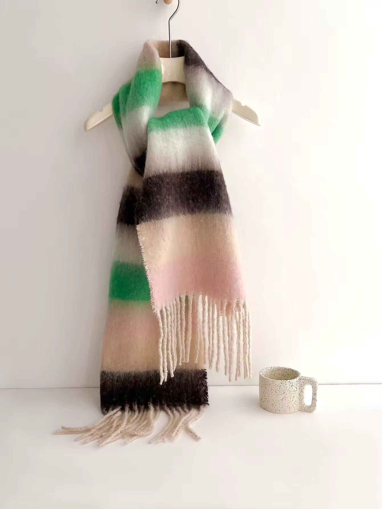 Women & Men Wool Autumn Winter Plaid Warmth Scarf Furry Mohair Shawl Women Woollen