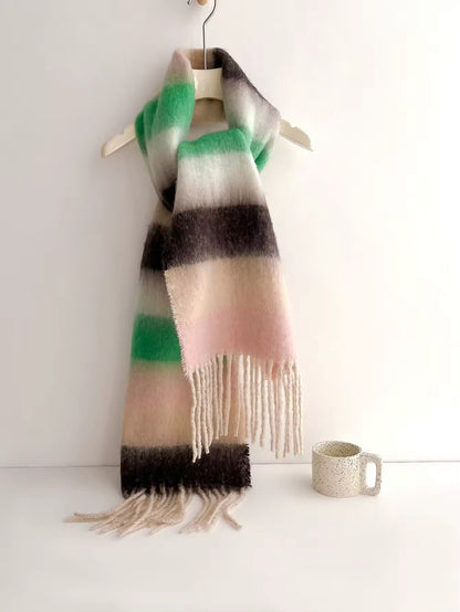 Women & Men Wool Autumn Winter Plaid Warmth Scarf Furry Mohair Shawl Women Woollen