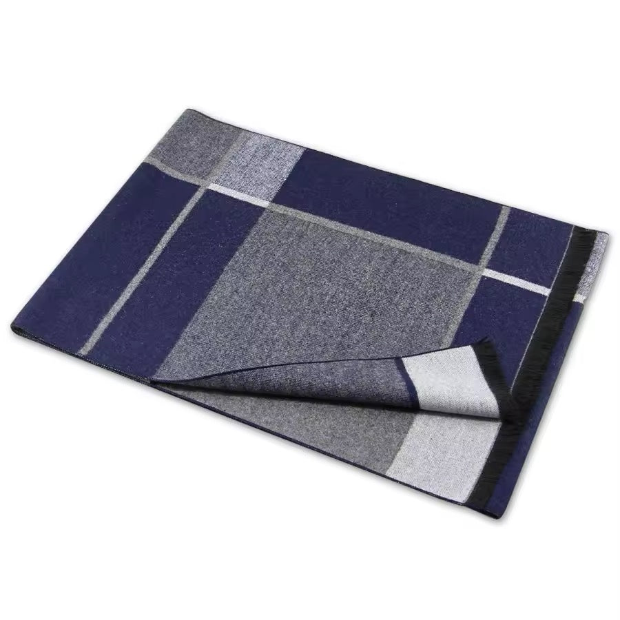 Men & Women Checked Pattern Cashmere Touch Scarf - Warm Fringe Shawl