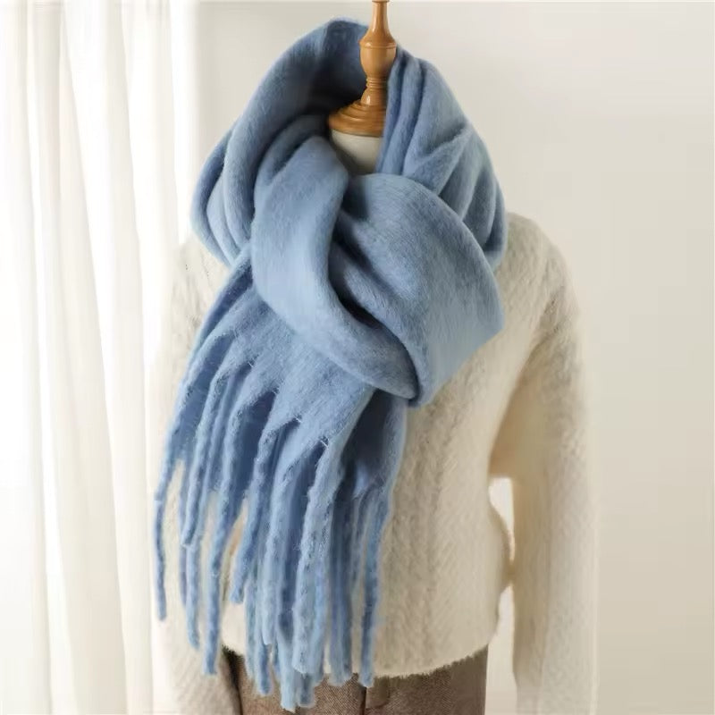 Men Wool & Women Woollen Cashmere Touch Scarf - Warm Fringe Shawl