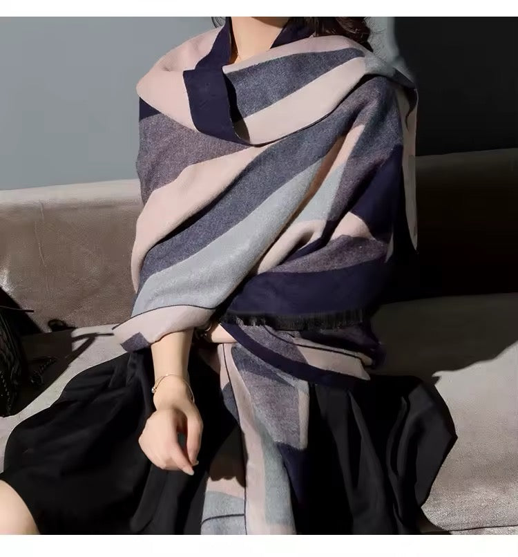 Women Luxurious Cashmere Touch Scarf - Warm Fringe Shawl