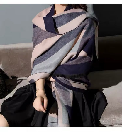 Women Luxurious Cashmere Touch Scarf - Warm Fringe Shawl