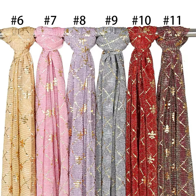 Women Glimmer Shiny Women Hijab Scarf Muslim Long Scarves Light Weight