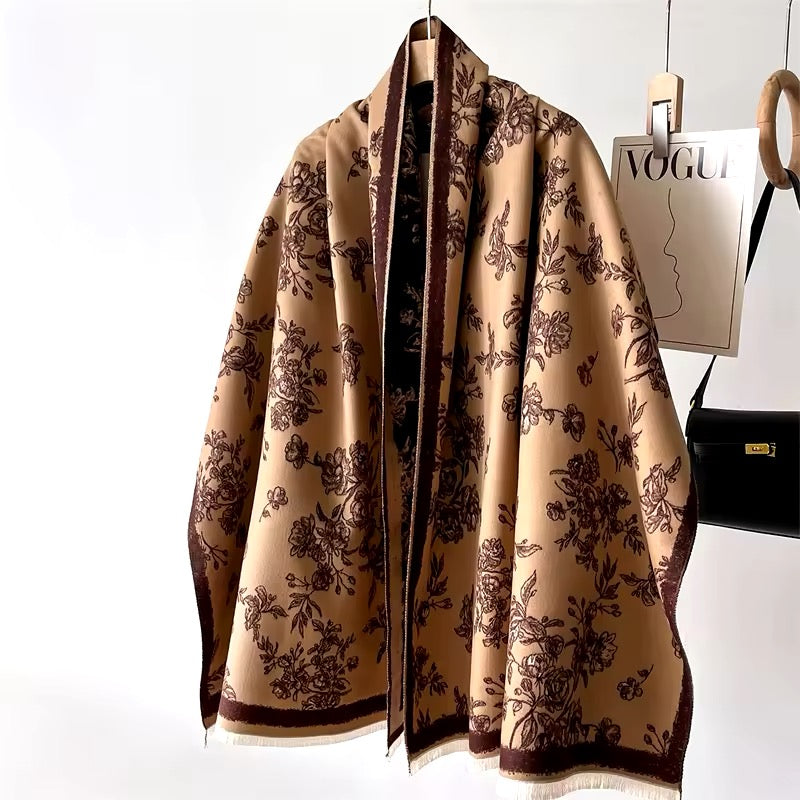 New Luxury Women Floral Double Sided Cashmere Touch Scarf - Warm Fringe Pashmina Shawl Bufanda UK