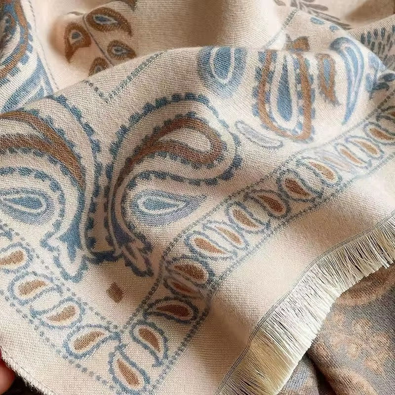 Luxury Women Classic Pashmina Double Sided Cashmere Touch Scarf - Warm Fringe Shawl Women Floral
