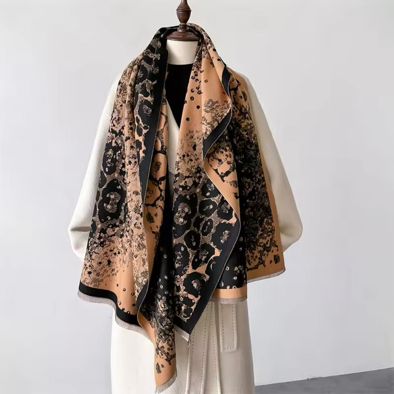 Leopard Print Scarf Thickened Warm Cashmere Double Sided Shawl Women Allure