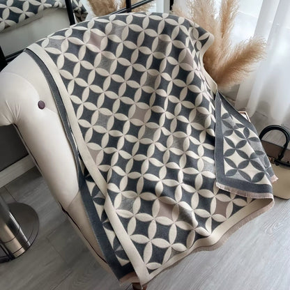 Women Luxurious Cashmere Touch Scarf - Warm Fringe Shawl