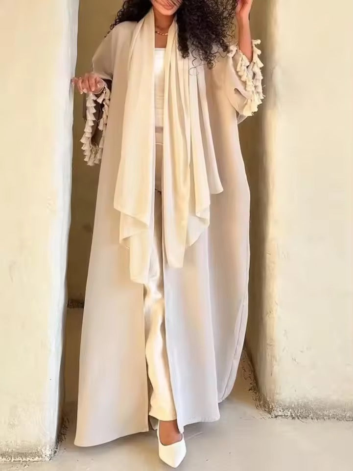 Women Split Abaya Open Front Kaftan Arab Long Robe