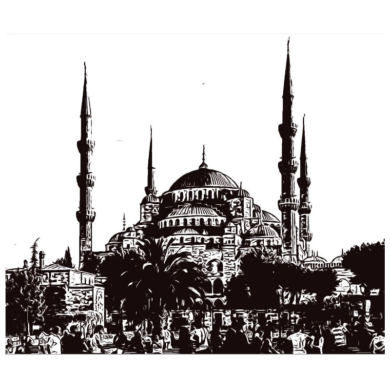 Hand Drawn Blue Mosque City Art on Cartridge Paper - No Frame (Size: A4 & A3)