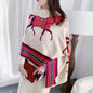 Luxury Women Limited Edition Horse Design Cashmere Touch Scarf - Warm Fringe Shawl